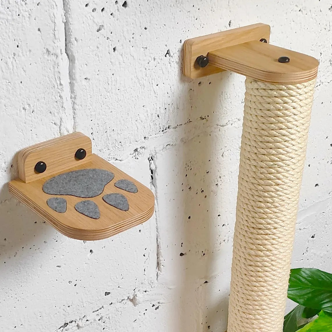 Luxury Wooden Cat Wall Furniture – Climbing, Scratching & Feeding Combo