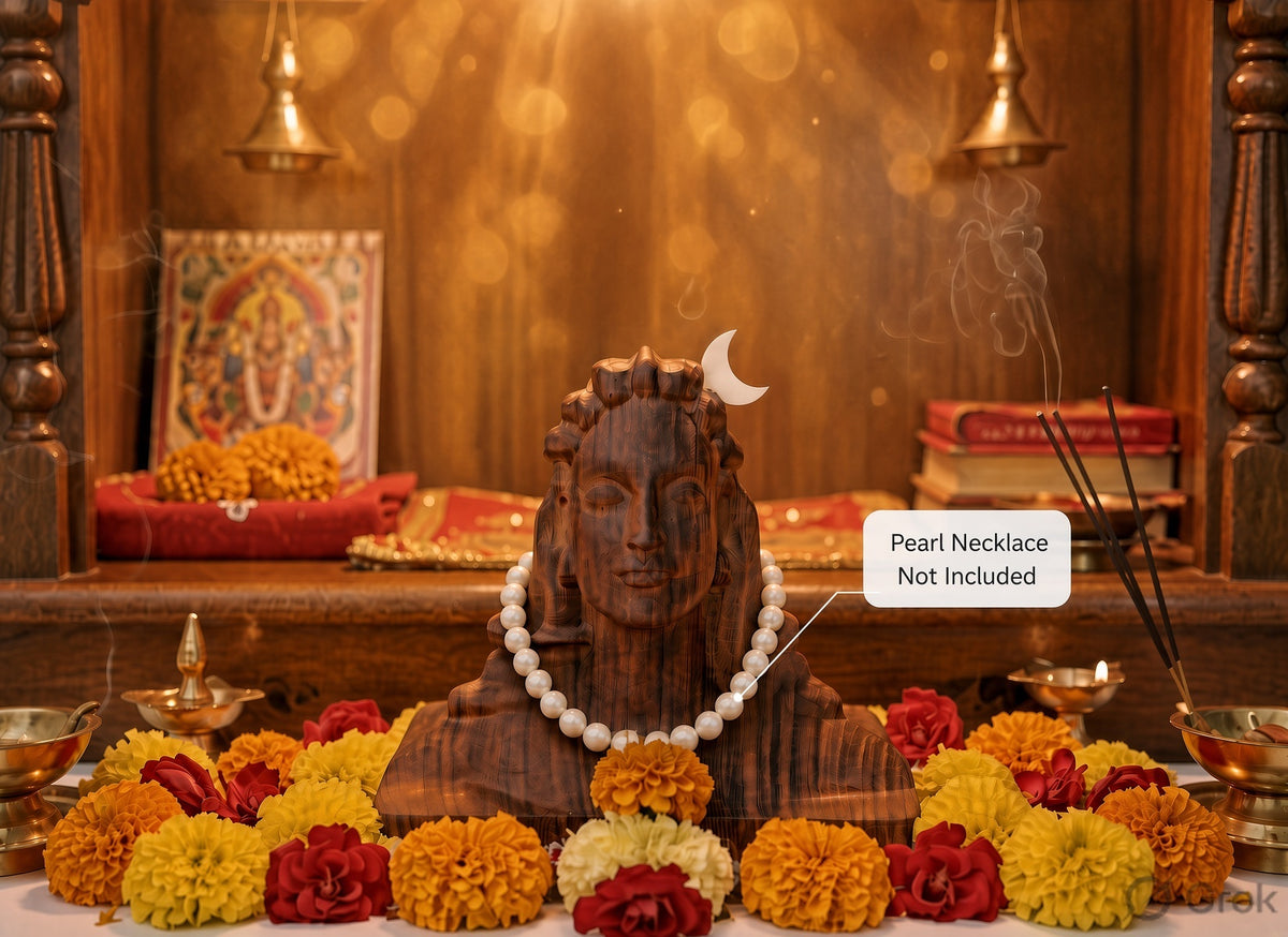 Wooden Adiyogi Shiva Decor Statue - Hand-Carved Burmese Teak