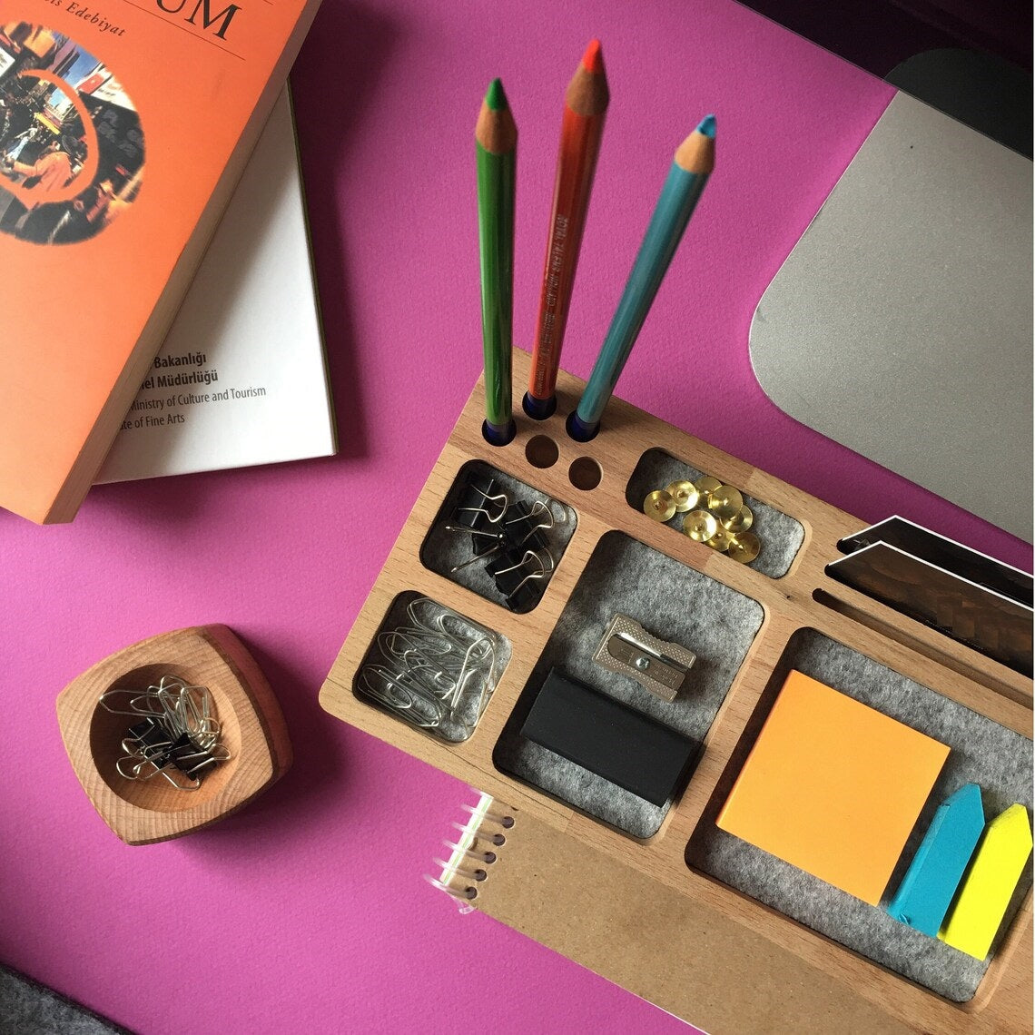 Wooden Desk Organiser Tray with Compartments - Design 1