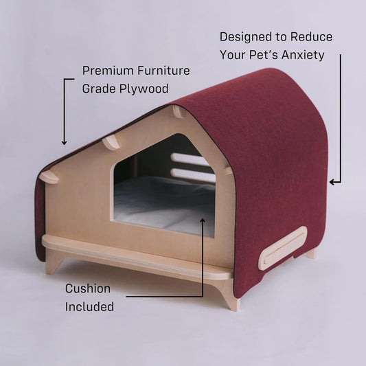 Wooden Foldable Pet House for Dog and Cat with Removable Cushion (Small)