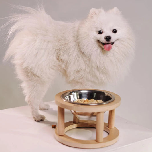 Wooden Cat Feeder Stand with Double Stainless Steel Bowls