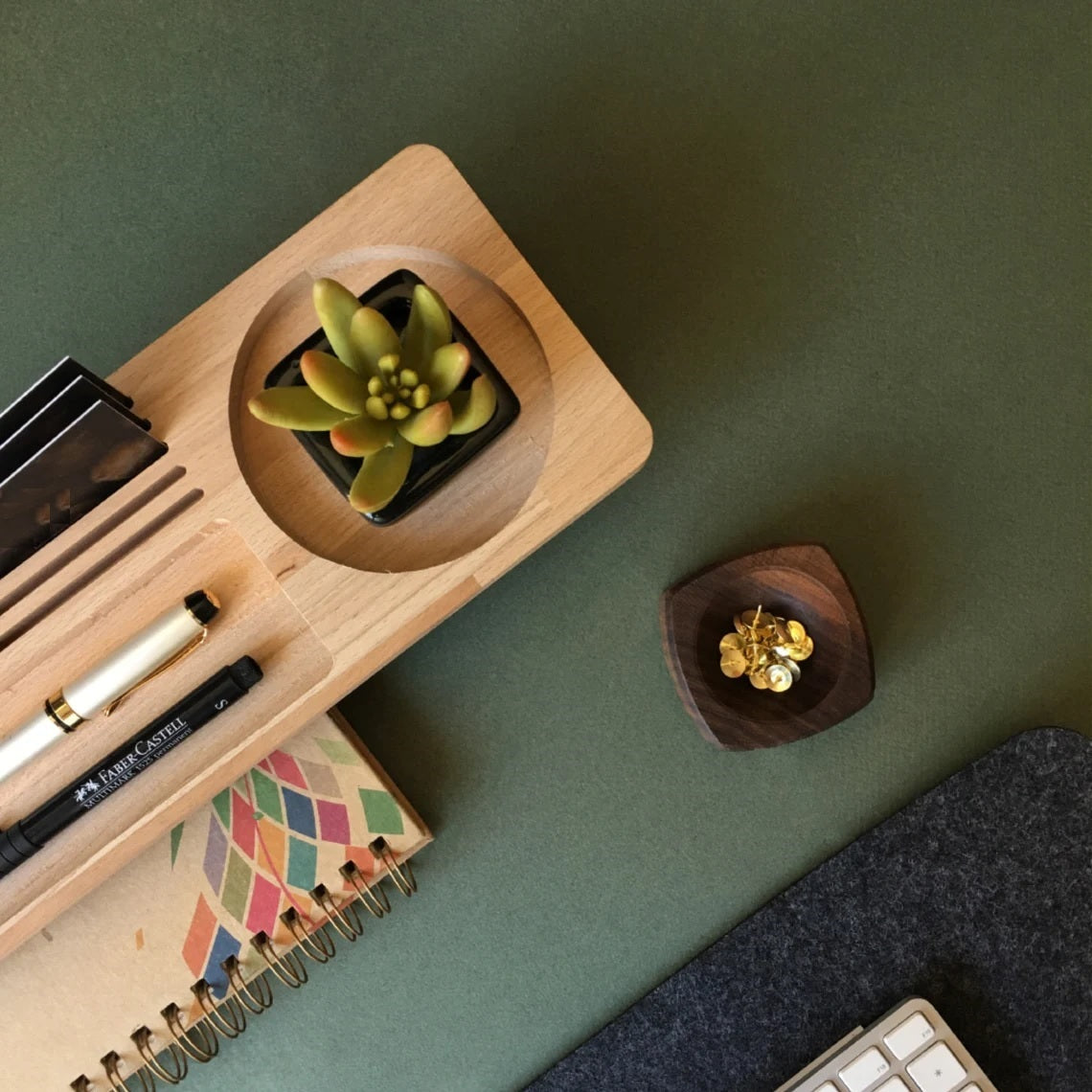 Wooden Desk Organiser Tray with Compartments - Design 3