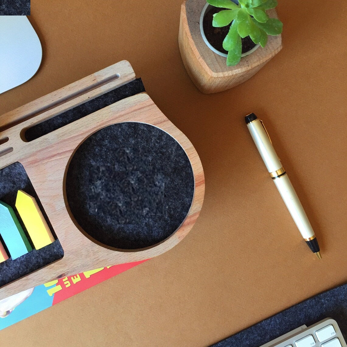 Wooden Desk Organiser Tray with Compartments - Design 1