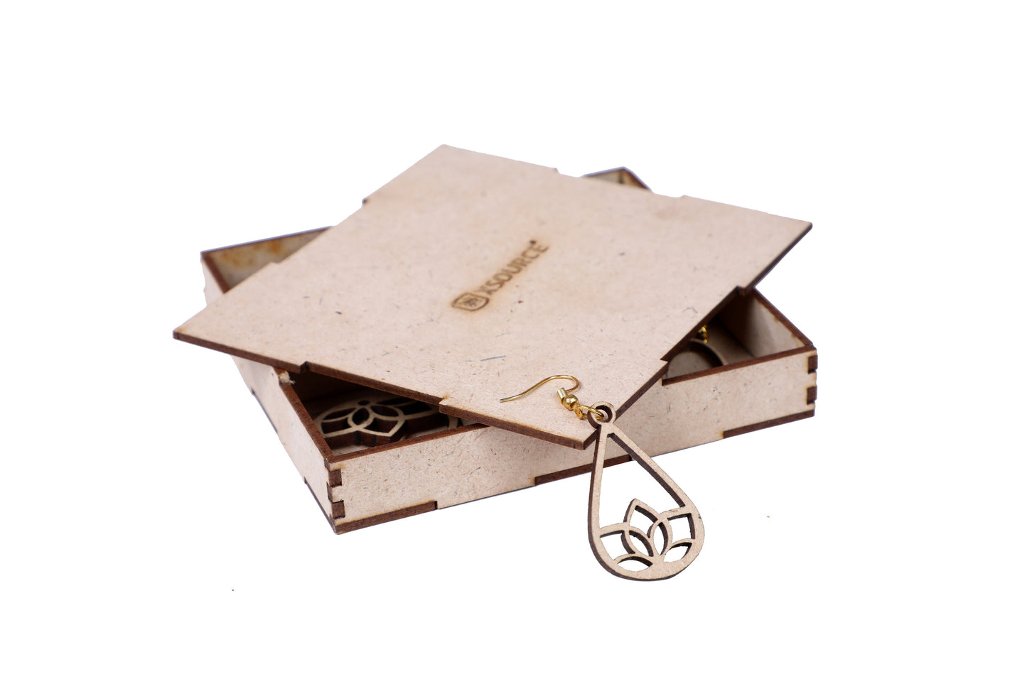 Wooden Heart Style Earrings with Jewelry Organizer Box Set of 6 Pairs for Women and Girls