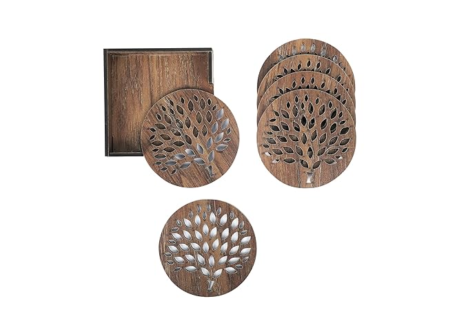 Wooden Golden Tree Tea Coasters Set of 6