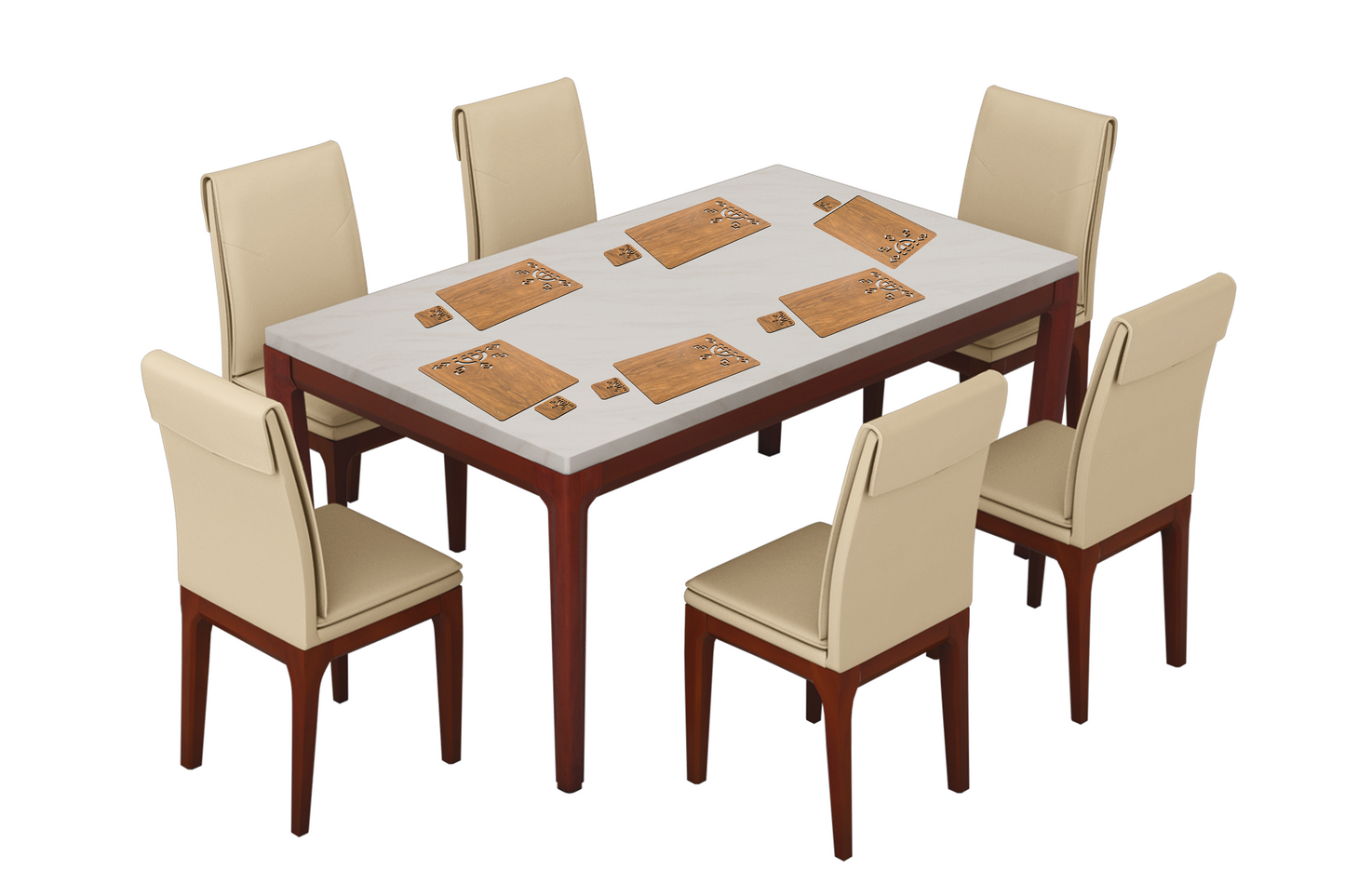 Wooden Rectangle Placemat Mat with Tea Coasters Set of 2, 4, 6 Table Placemats for Dining and Kitchen