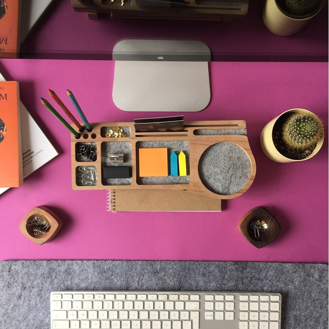 Wooden Desk Organiser Tray with Compartments - Design 1