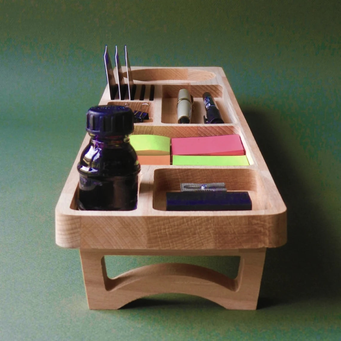 Wooden Desk Organiser Tray with Compartments - Design 3