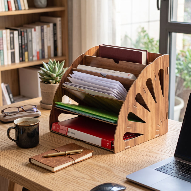 Wooden Magazine Holder - Angled Rack for Magazines, Mail & Files
