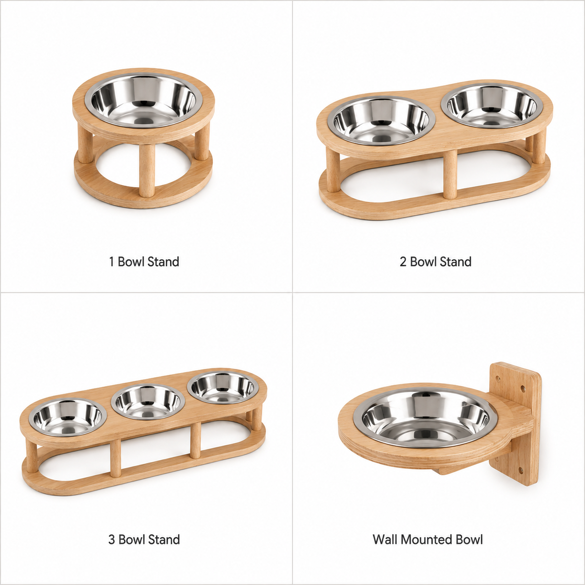 Wooden Dandi Pet Bowl Stand - Burmese Teak Rod, Single/Double/Triple Bowl