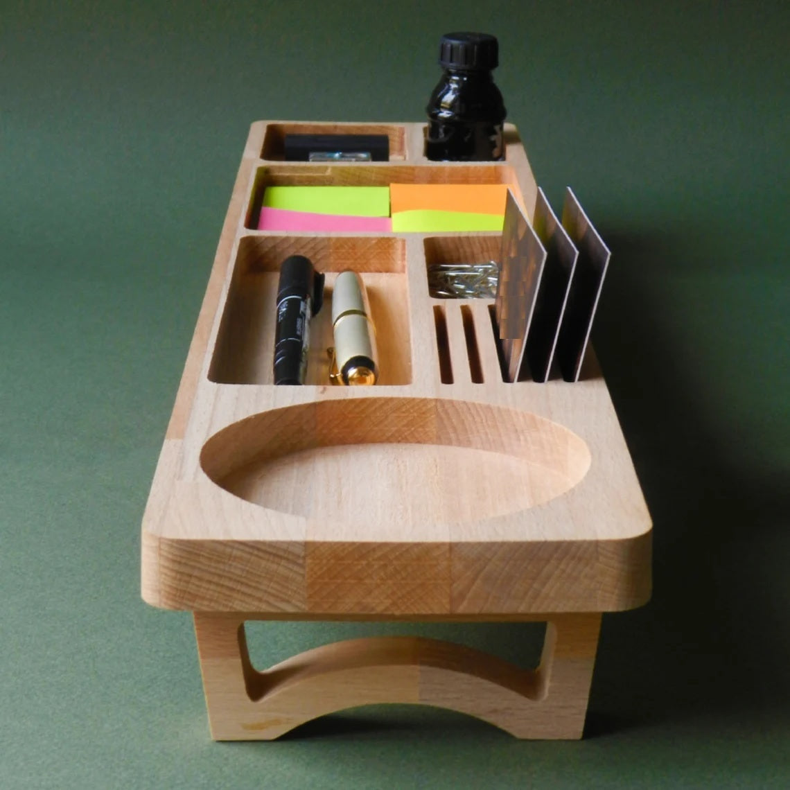 Wooden Desk Organiser Tray with Compartments - Design 3