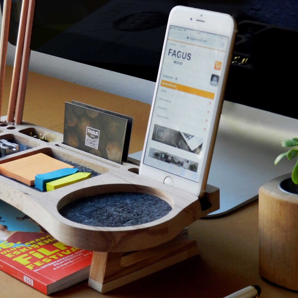 Wooden Desk Organiser Tray with Compartments - Design 1