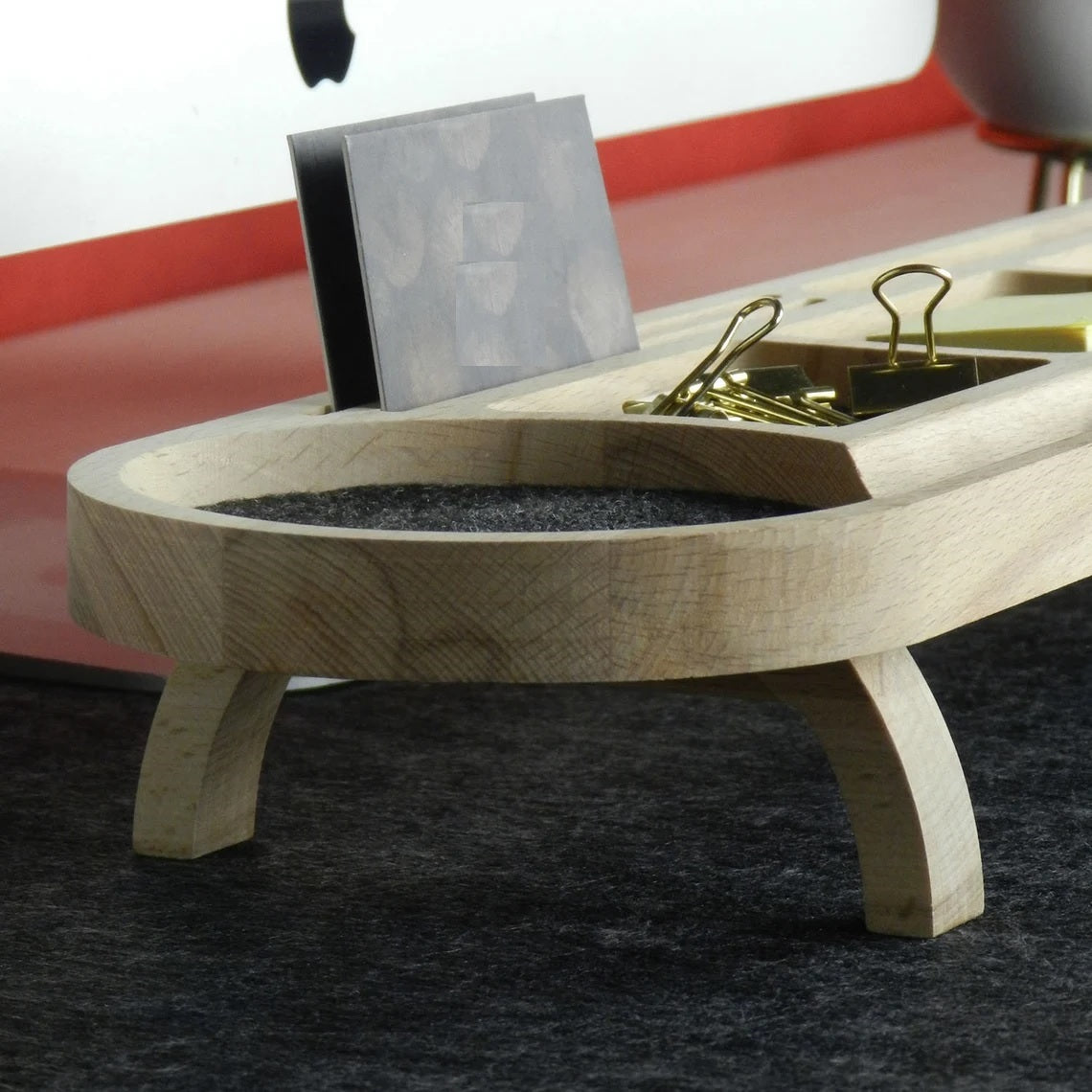 Wooden Desk Organiser Tray with Compartments - Design 5