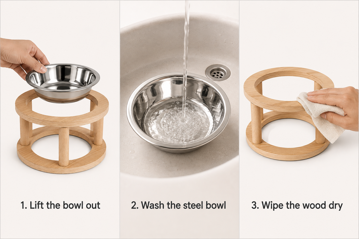 Wooden Dandi Pet Bowl Stand - Burmese Teak Rod, Single/Double/Triple Bowl