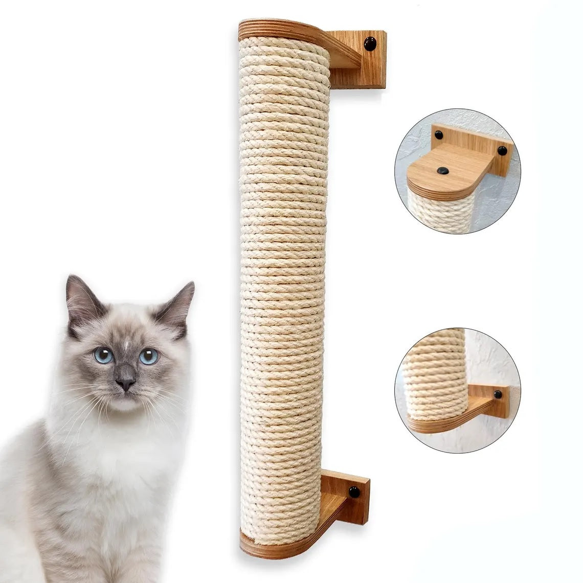 Luxury Wooden Cat Wall Furniture – Climbing, Scratching & Feeding Combo