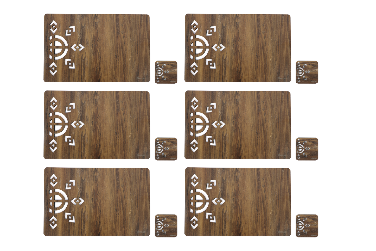 Wooden Rectangle Placemat Mat with Tea Coasters Set of 2, 4, 6 Table Placemats for Dining and Kitchen