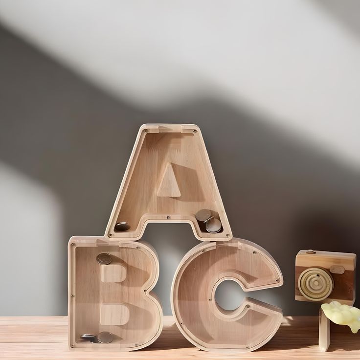 Wooden Alphabet Piggy Bank with Clear Acrylic Front A-Z Letters for Kids & Adults