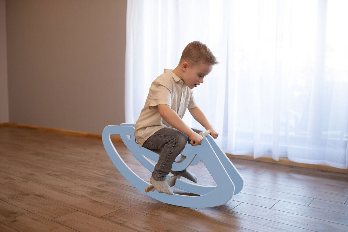 Wooden Rocking Horse for Kids - Birch Plywood, Pink/Blue, Sturdy Rocking Base