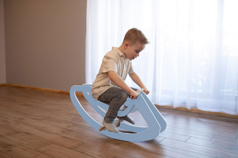 Wooden Rocking Horse for Kids - Birch Plywood, Pink/Blue, Sturdy Rocking Base