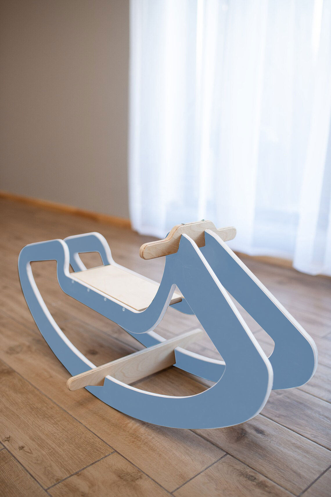 Wooden Rocking Horse for Kids - Birch Plywood, Pink/Blue, Sturdy Rocking Base