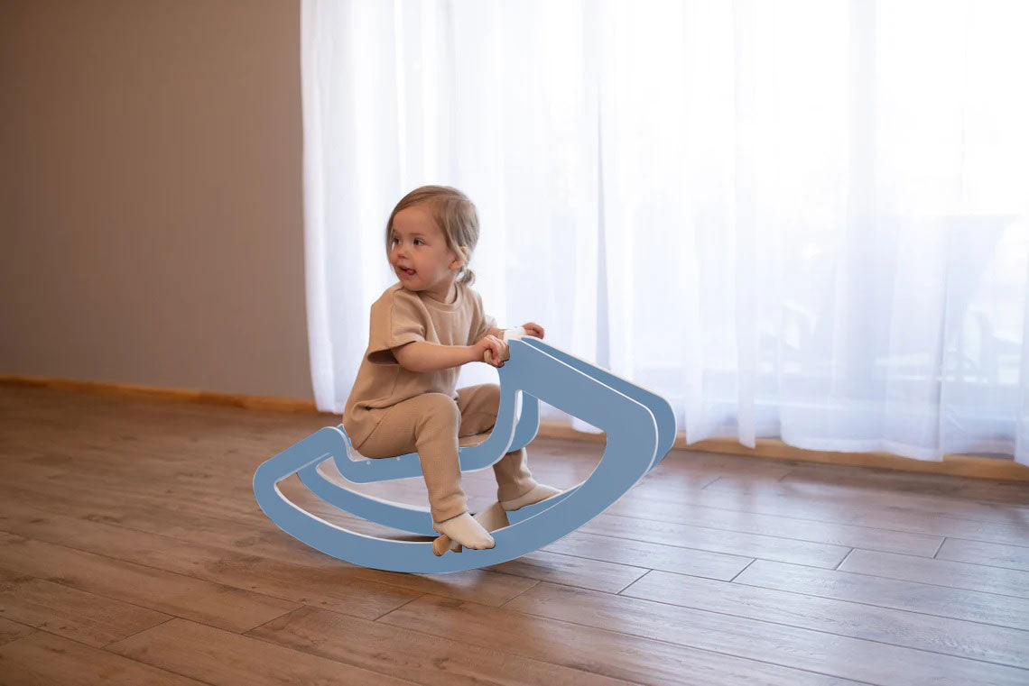 Wooden Rocking Horse for Kids - Birch Plywood, Pink/Blue, Sturdy Rocking Base