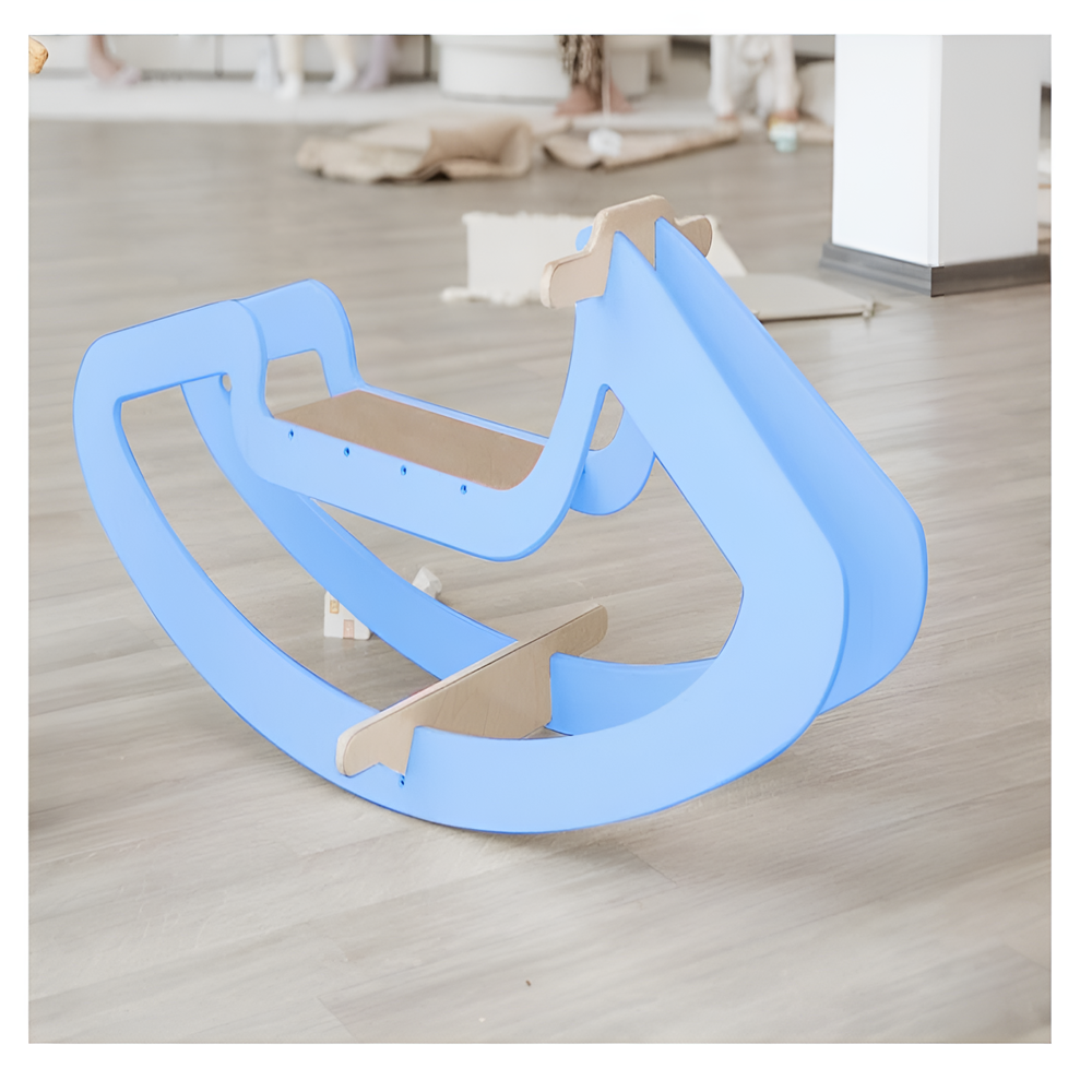 Wooden Rocking Horse for Kids - Birch Plywood, Pink/Blue, Sturdy Rocking Base