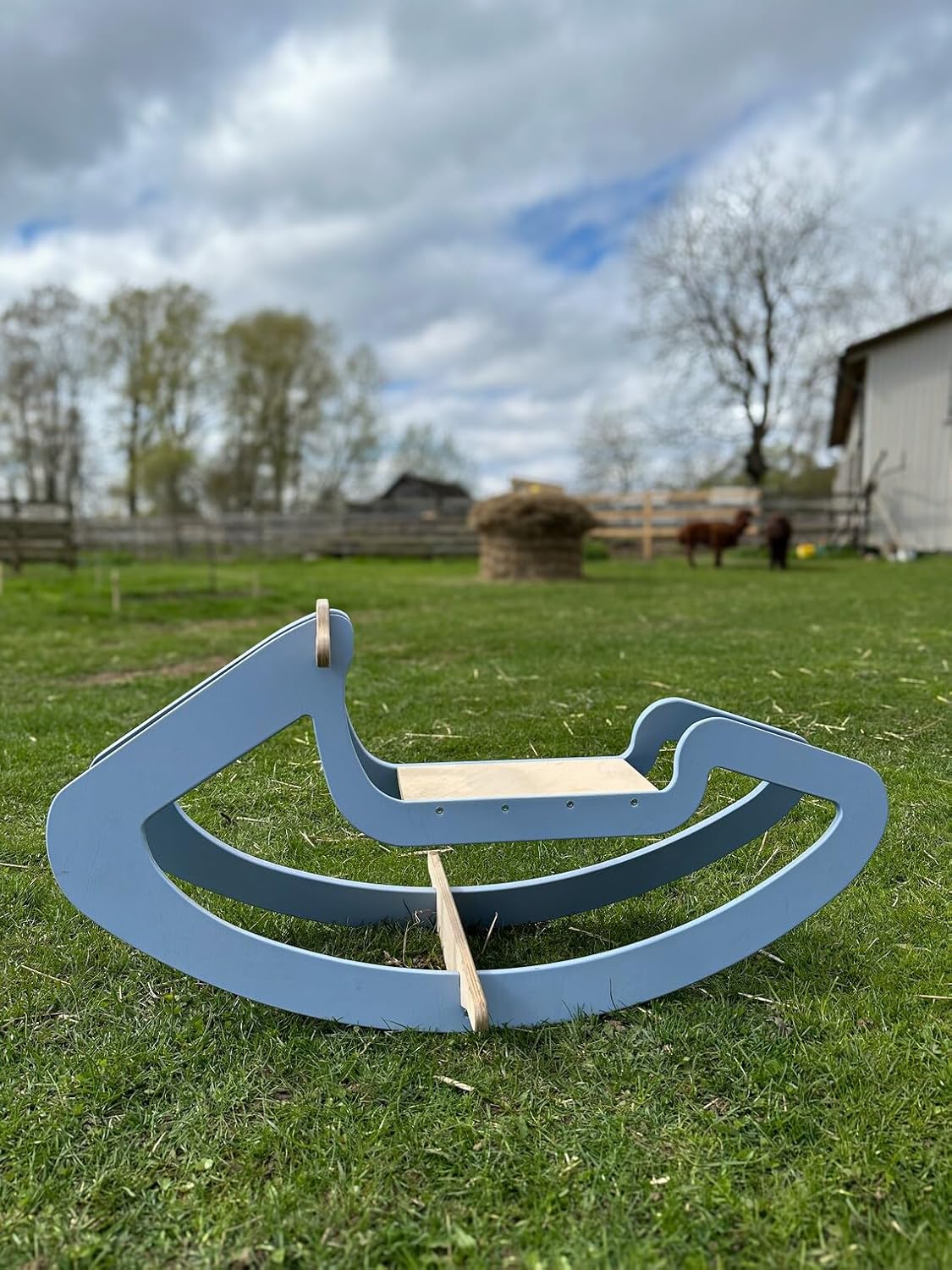 Wooden Rocking Horse for Kids - Birch Plywood, Pink/Blue, Sturdy Rocking Base
