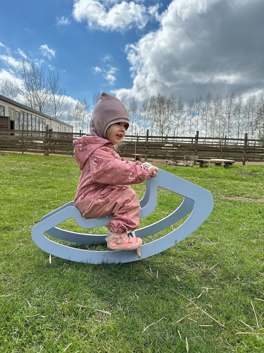Wooden Rocking Horse for Kids - Birch Plywood, Pink/Blue, Sturdy Rocking Base