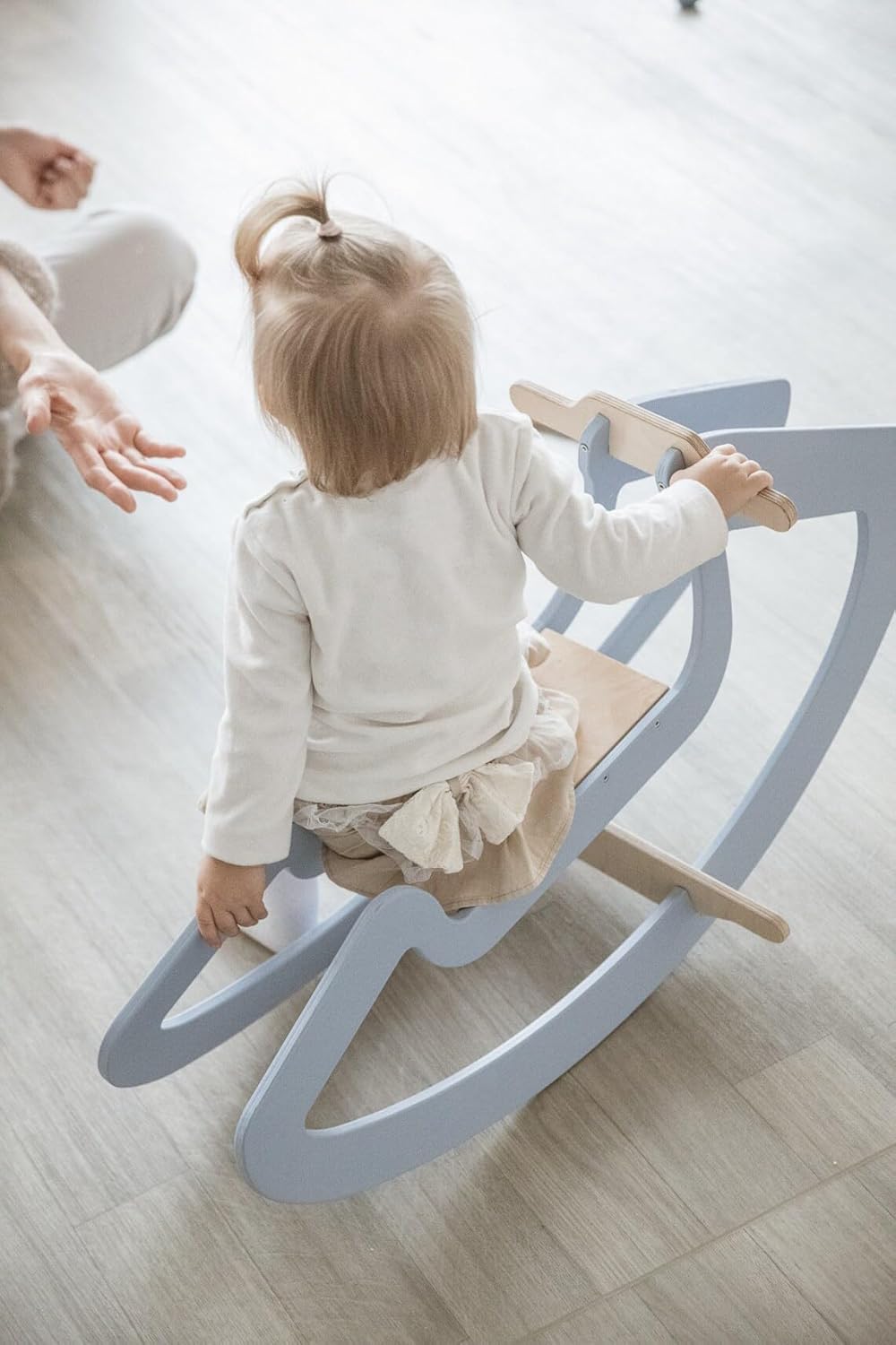 Wooden Rocking Horse for Kids - Birch Plywood, Pink/Blue, Sturdy Rocking Base