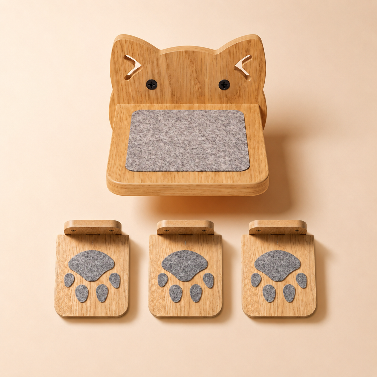 Wooden Wall-Mounted Cat Steps - Set of 4, Felt-Padded
