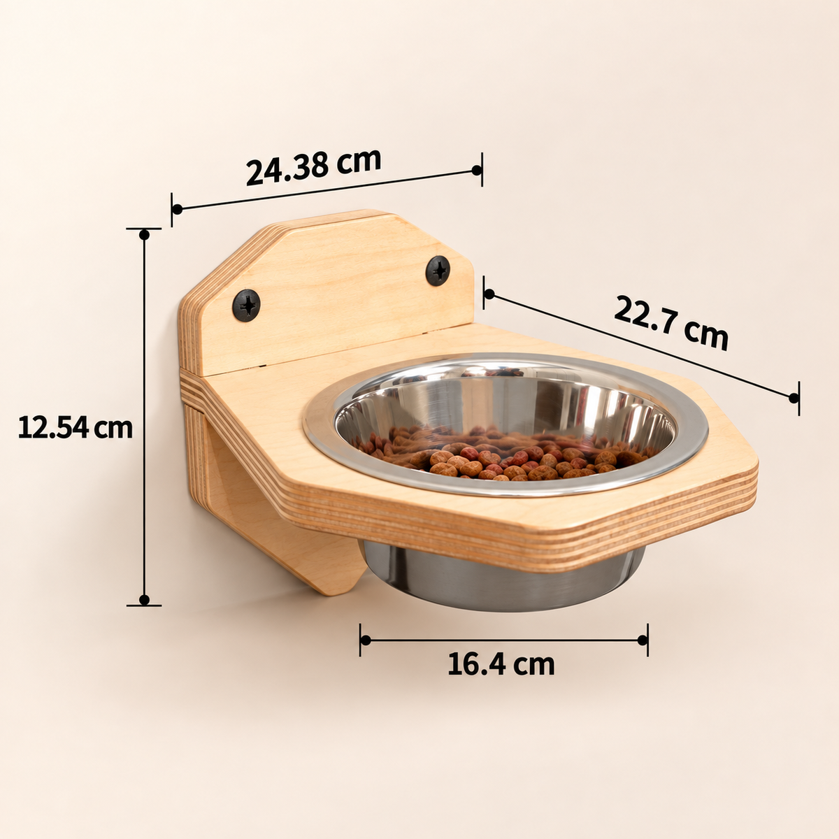 Wall-Mounted Wooden Pet Bowl - Single Removable Stainless Steel Bowl