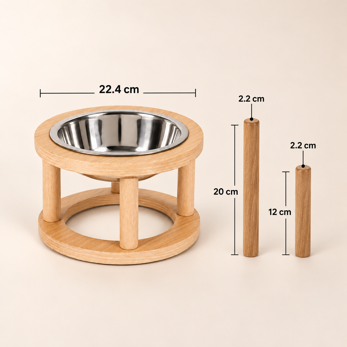 Wooden Dandi Pet Bowl Stand - Burmese Teak Rod, Single/Double/Triple Bowl