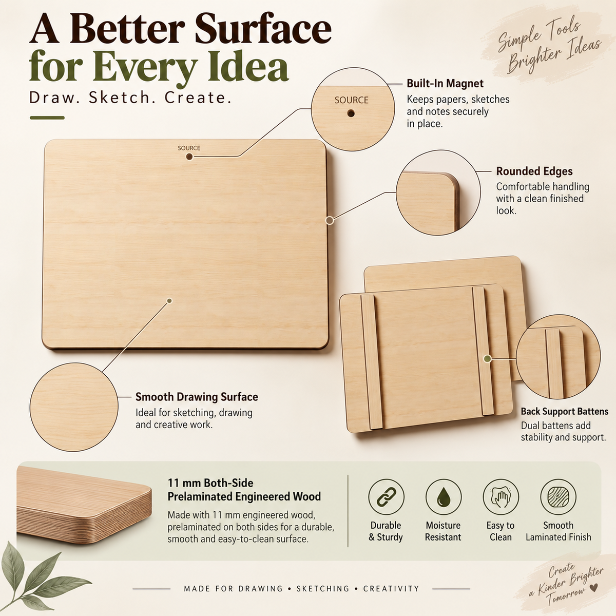 Wooden Drawing Board - Magnetic / Battens