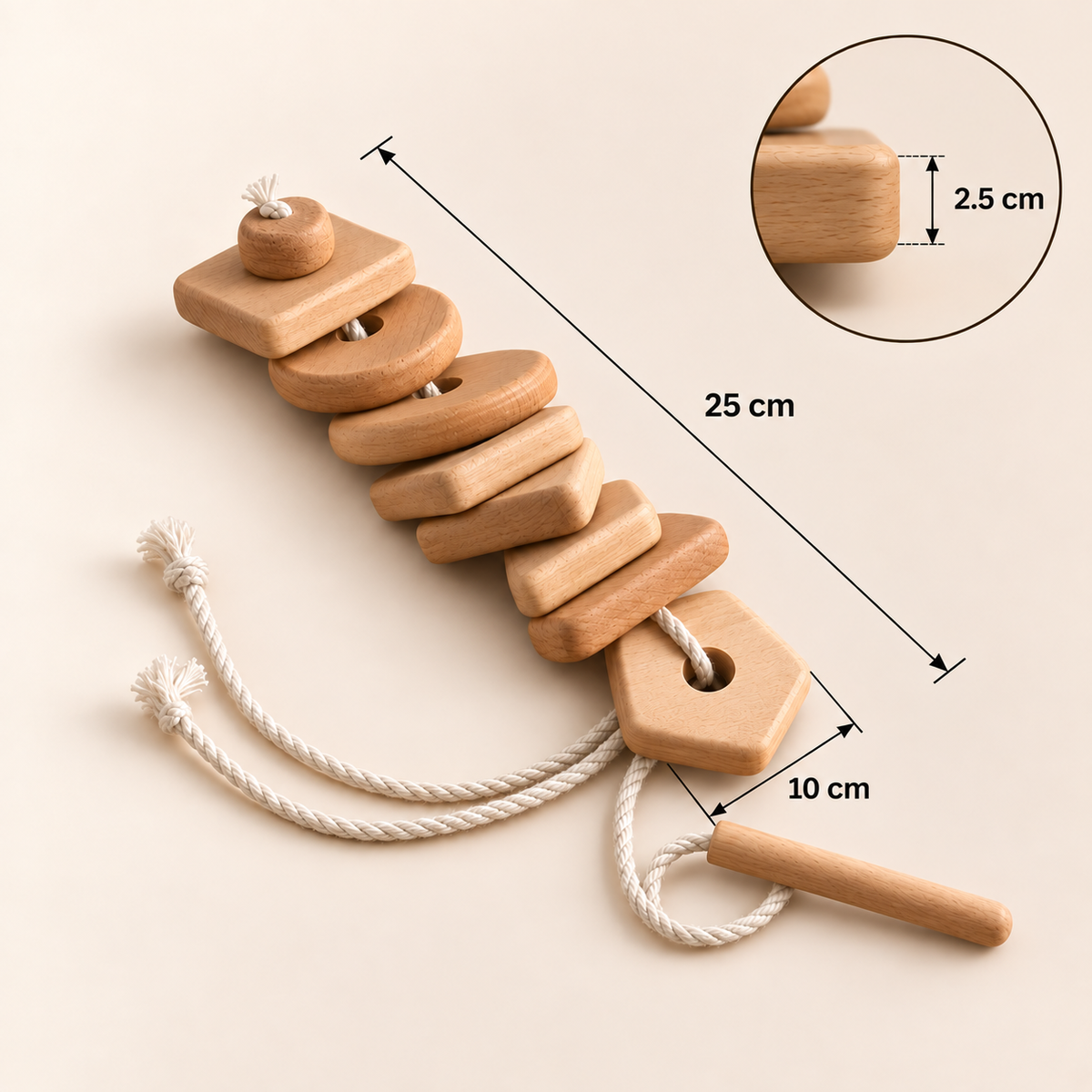 Montessori Geometric Wooden Lacing Toy - 8 Shapes for Fine Motor Skills