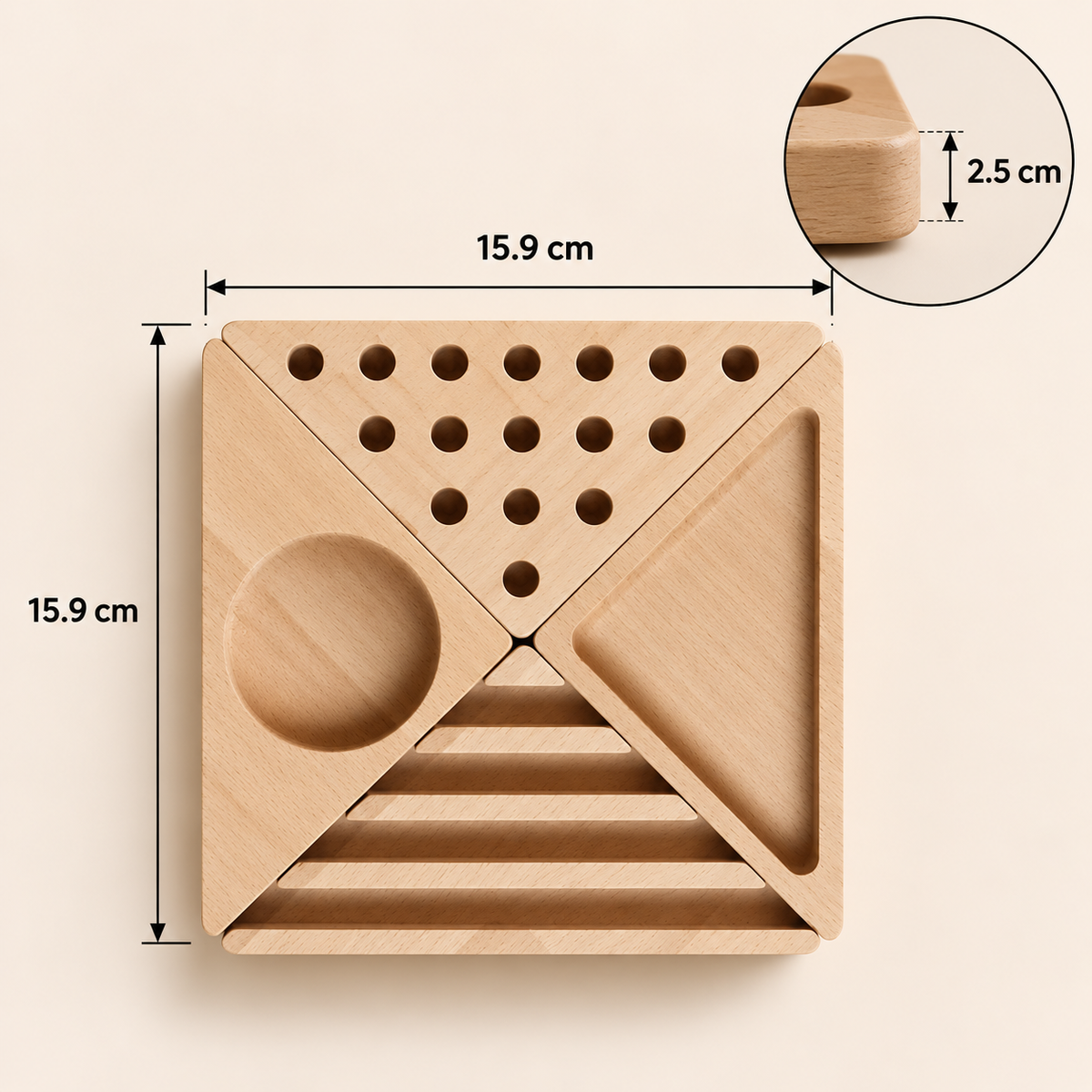 Wooden Desk Organiser Tray with Compartments - Design 6 (Set of 4 Triangle Trays)