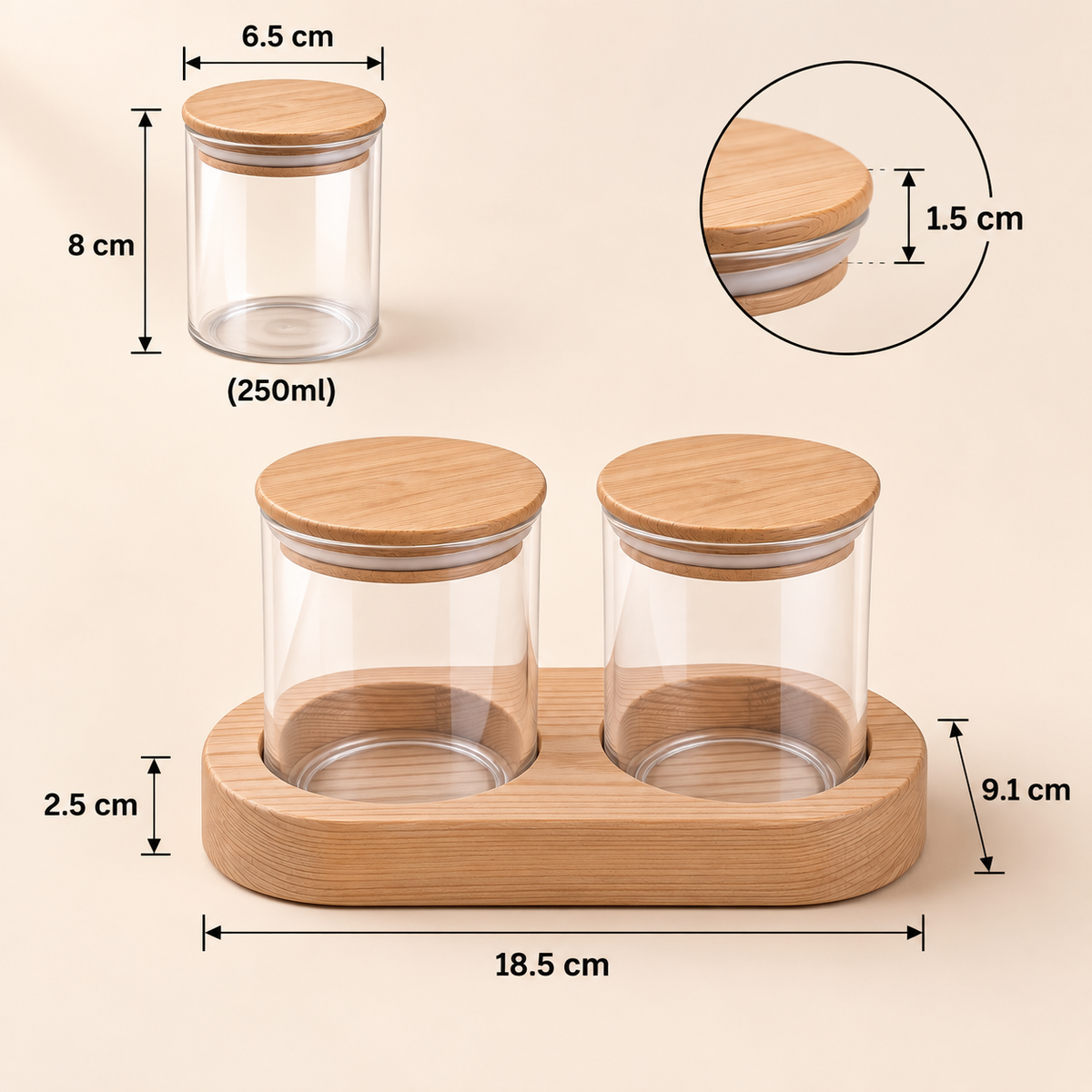 Kitchen Storage Jar Sets with Wooden Tray - Yogurt, Glass & Wooden Jars