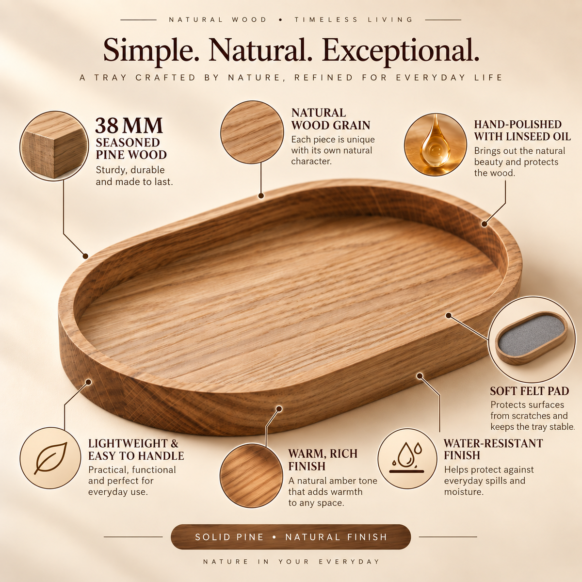 Wooden Oval Serving Plate - Seasoned Pine, Large/Small