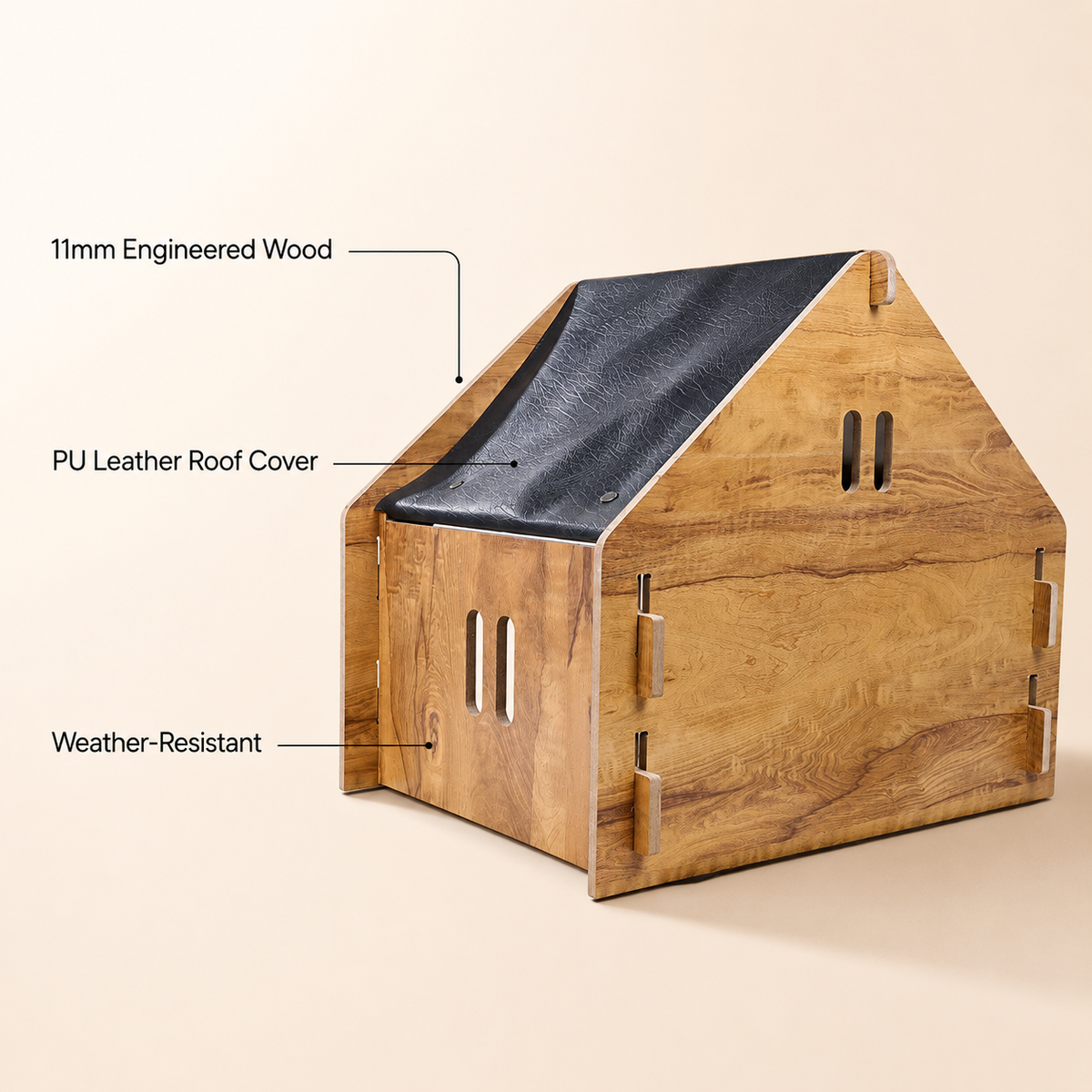 Wooden Pet House - Weather-Resistant Roof & Floor Mat, Big/Small