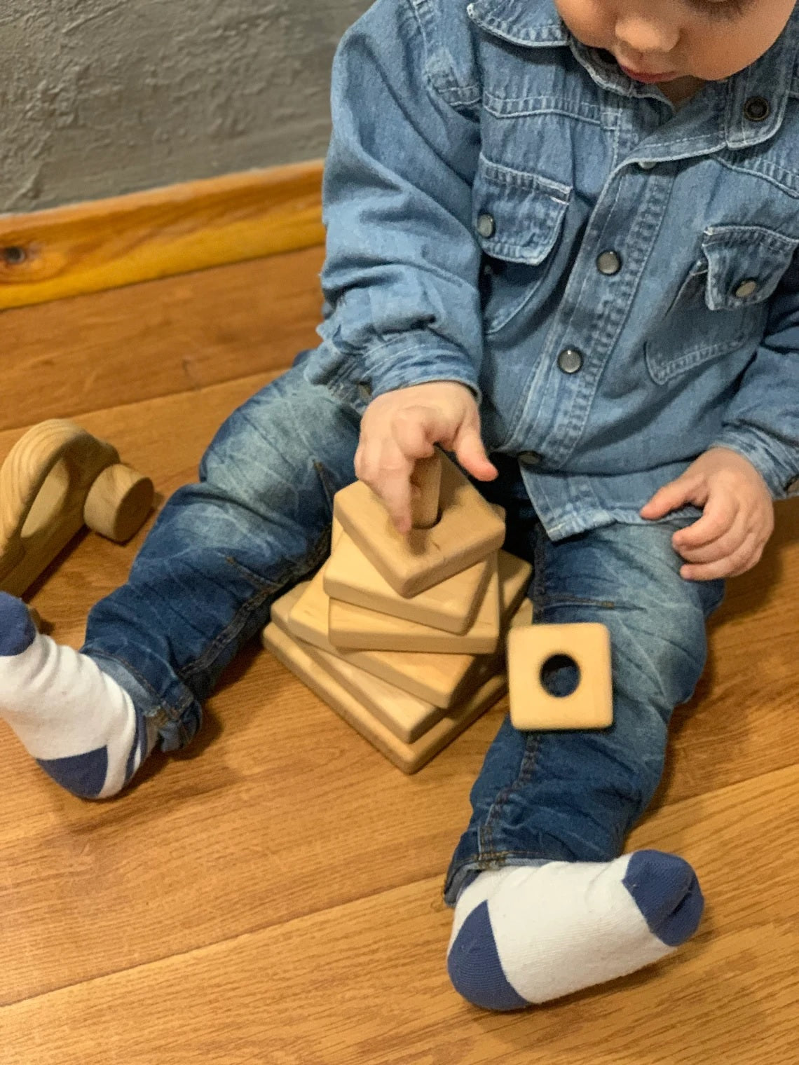 Wooden Stacking Toy - Square, Round & Triangle, 7-Piece Set