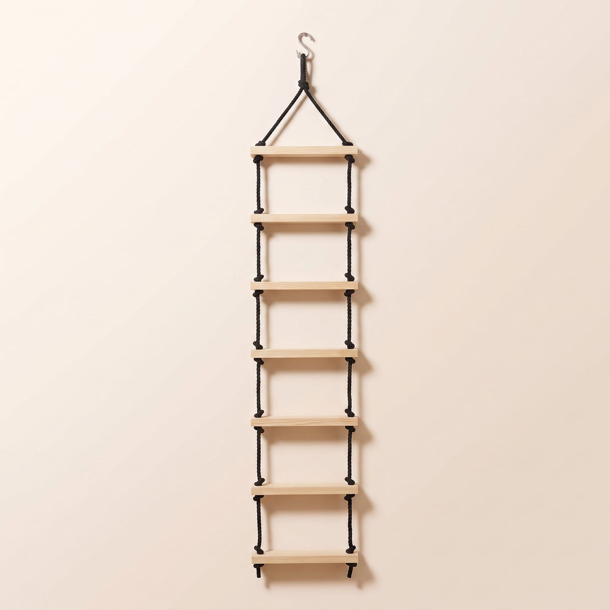 7-Step Wooden Rope Climbing Ladder for Kids - Seasoned Pine, Indoor/Outdoor Play (Ages 4–10)