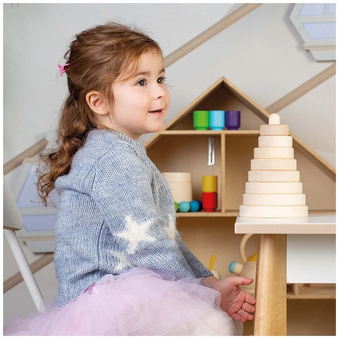 Wooden Stacking Toy - Square, Round & Triangle, 7-Piece Set