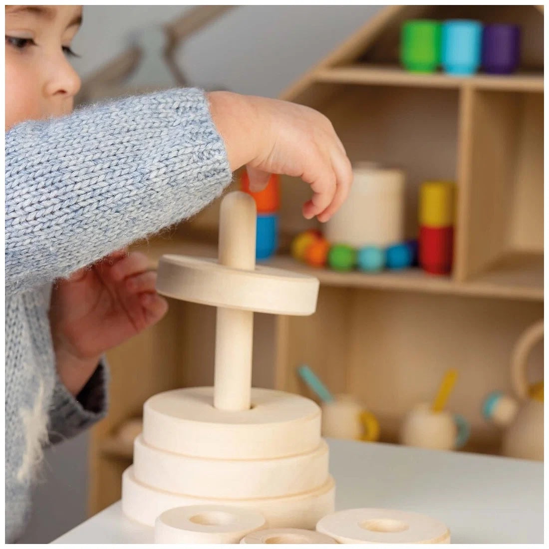 Wooden Stacking Toy - Square, Round & Triangle, 7-Piece Set