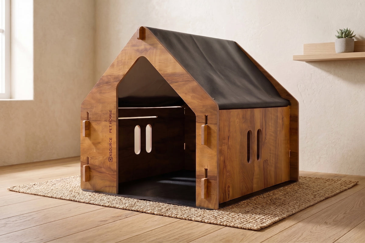Wooden Pet House - Weather-Resistant Roof & Floor Mat, Big/Small