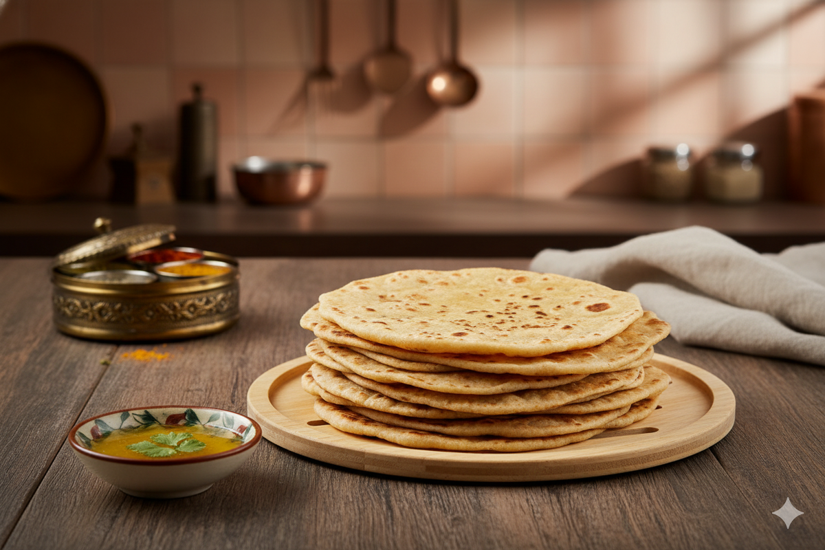 Wooden Roti Tray - Natural Rubberwood, Round or Line Design