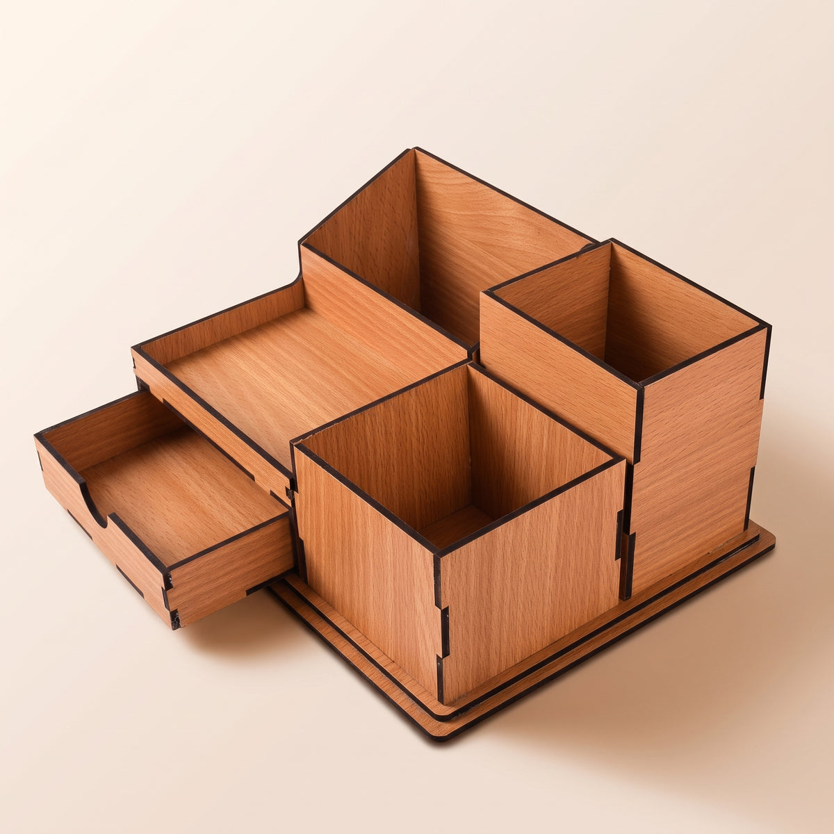 Wooden Desk Organizer - Pen & Mail Holder, Large/Small, Light Brown/Brown