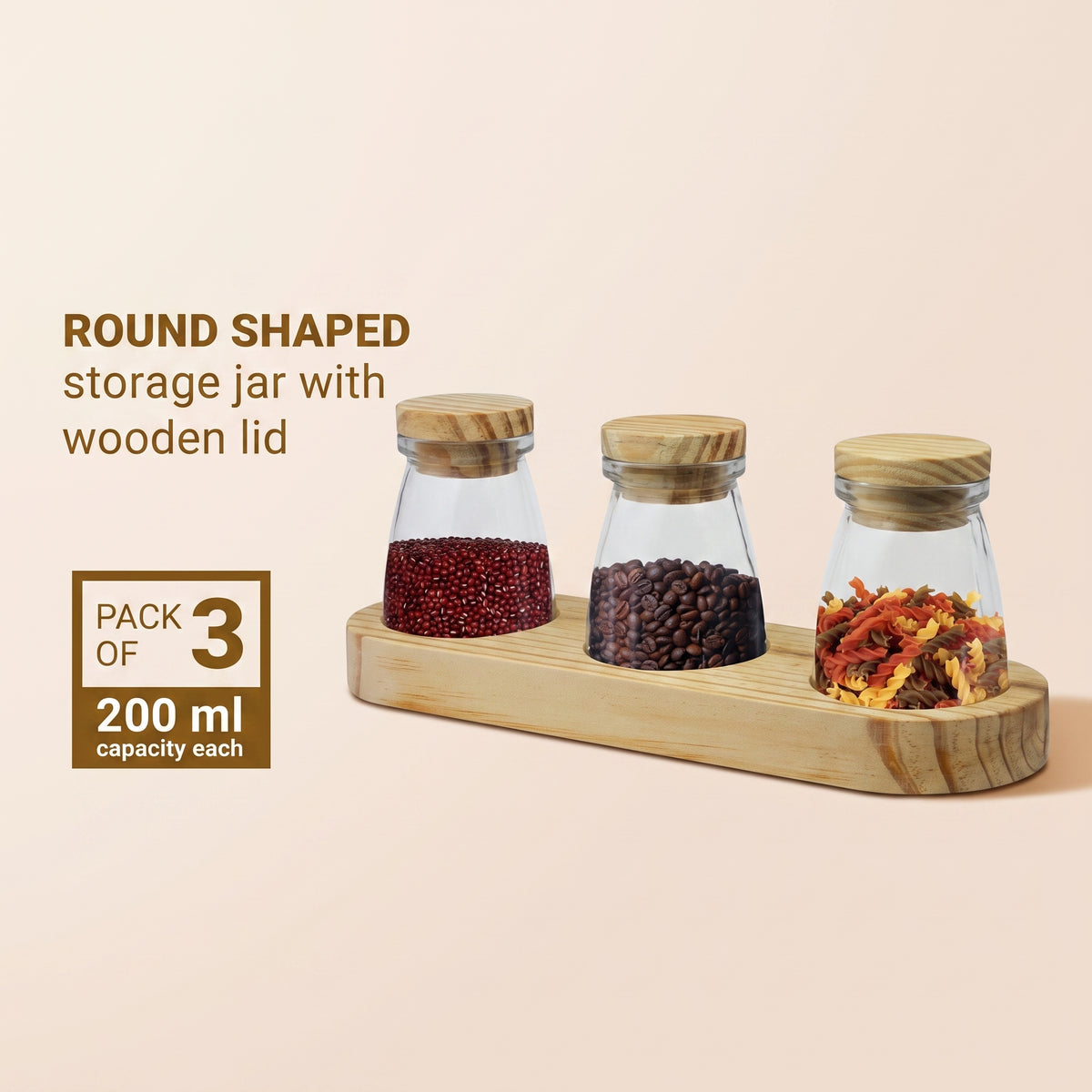 Kitchen Storage Jar Sets with Wooden Tray - Yogurt, Glass & Wooden Jars