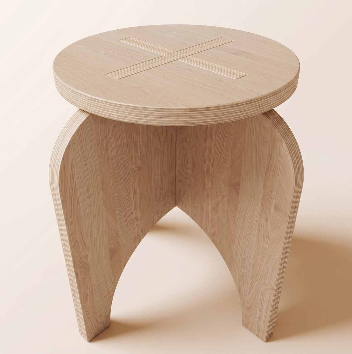 Wooden Sitting Stool - Round Top, Curved Legs, Large/Small