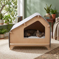 Wooden Pet House - New Design, Compact with Carpet Roof & Cushion