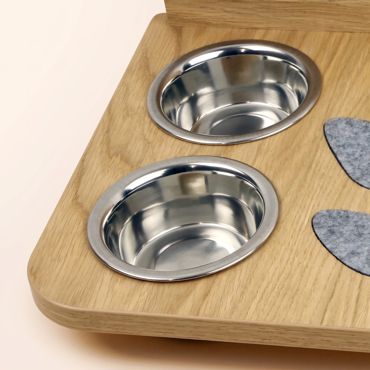 Wooden Cat Feeder Stand with 2 Steel Bowls - Wall-Mounted