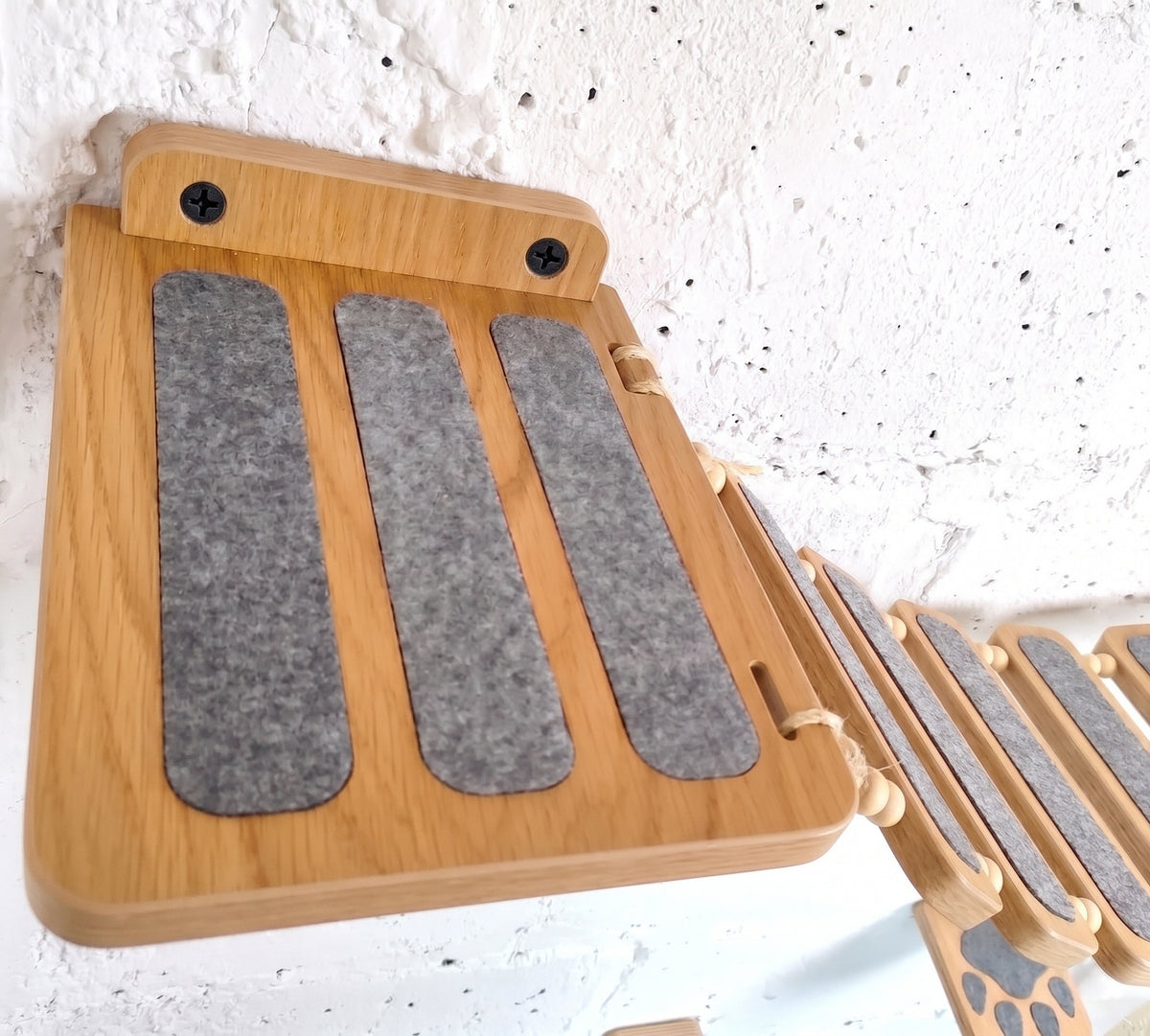 Wooden Wall-Mounted Cat Bridge - Burmese Teak, Non-Slip Felt Pads